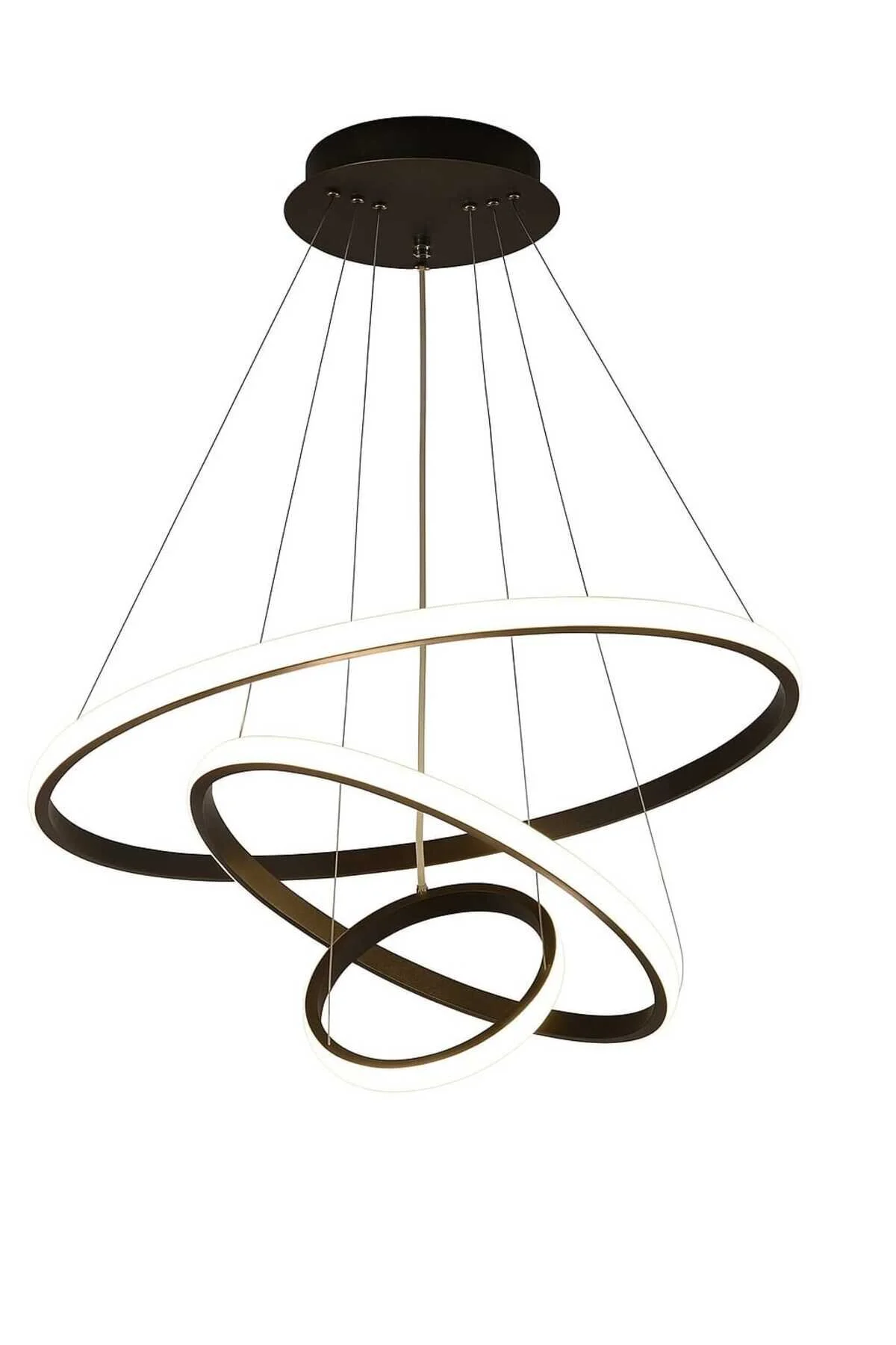 Siyah Kasa 3'lü Halka Ultra Süper Beyaz Ledli Modern Avize Beyaz