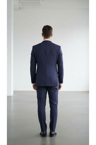Erkek Lacivert Tek Düğme Slim Fit Takım Elbise - Şık Ofis Ve Davet Kombini Lacivert