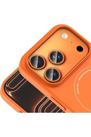 Maks Technology iPhone Uyumlu 17 Pro Kılıf M-safe Şarj Özellikli Kamera Korumalı Mkst Elio Sert Pc Kapak - Turuncu