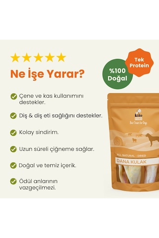 Kito Kurutulmuş Dana Kulak Çiğnemelik Doğal Glutensiz Organik Köpek Ödül Maması 100 G