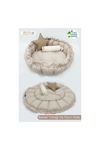 Mordesign Bebek Yatağı Ve Oyun Halısı, Babynest, Yenidoğan Oyun Halısı, Açılır/kapanır Yatak, Bloom Serisi 135 X 135 Bej