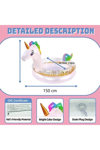 Beyaz Simli 150 Cm Şişme Çocuk Havuzu, Yumuşak Tabanlı Minik Çocuk Havuzu, Şişme Oyun Havuzu Beyaz