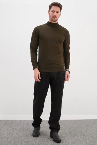Fullamoda Basic Dik Yaka Regular Fit Triko Kazak Haki