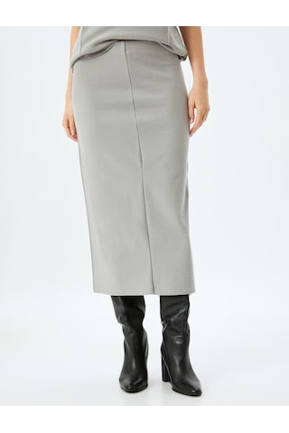 Koton Standart Bel Slim Fit Fitilli Uzun Kalem Etek Gri 5wak10390ek Gri