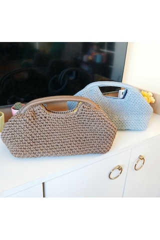 Parlak Tutmalı El Çantaları , El Yapımı Işıltılı Clutch, Örgü El Çantası Camel