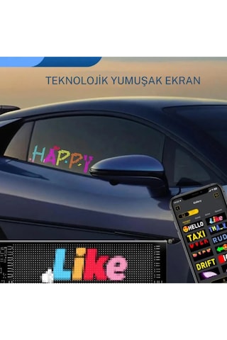 Araç İçi Led Panel Dijital Ekran Kumandalı Mobil Uygulamalı Kayar Led Rgb Ofis Parti Iş 37cm X 11 Cm Çok Renkli