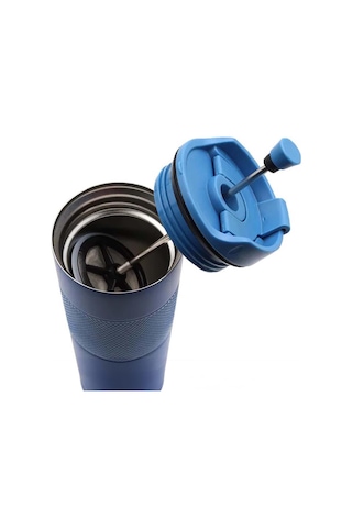 Mavi French Pressli 450ml Çelik Termos Çok Renkli