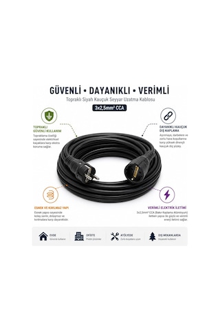 3x2.5mm Ttr Topraklı Siyah Kauçuk Seyyar Uzatma Kablosu 35 Metre