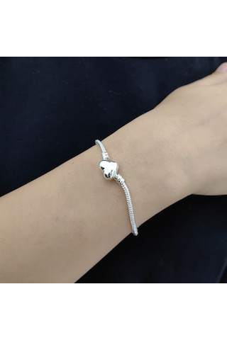 Chavin Gümüş Kaplama 19 cm. Charm Kalp Bileklik eh01by-19 Gri
