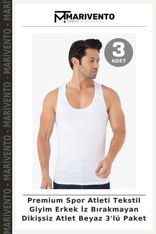 Marivento Premium Spor Atleti Tekstil Giyim Erkek İz Bırakmayan Dikişsiz Atlet Beyaz 3'lü Paket Beyaz-3