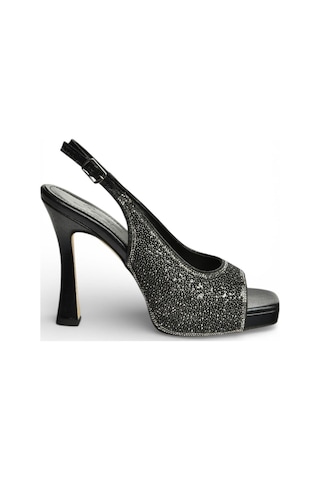 Fox Shoes Y569925214 Siyah Sim Minik Taş Detaylı Kalın Topuklu Abiye Ayakkabı Siyah