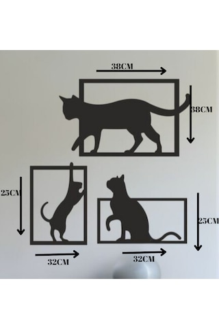 3 Parça Sevimli Kedi Figürlü Lazer Kesim Duvar Süsü İç Dekorasyon