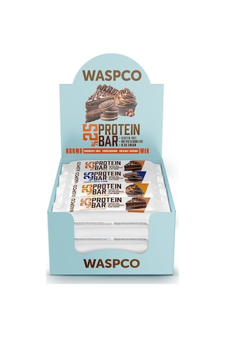 Waspco Bitter Çikolata Kaplı Protein Bar Karma Kutu 36G x 12 Adet 3 Çeşit