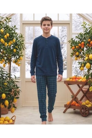 Tarık Erkek Çocuk Pijama Takımı Uzun Kol Kışlık İnterlok Lacivert