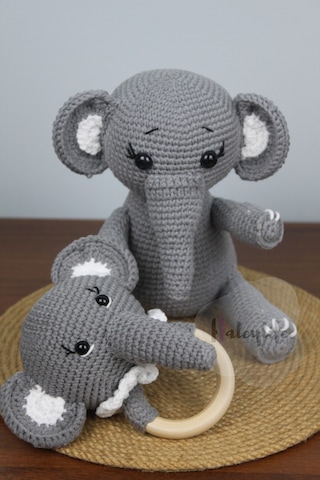 Aley Life Amigurumi Organik Sevimli Fil Bebek Ve Çıngırak Diş Kaş