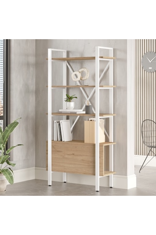 Robin Home Oslo Metal Kitaplık 5 Raflı 170cm Sepet-beyaz