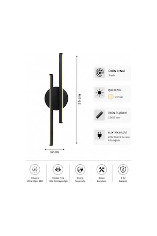 AvizeGO Aden Modern Led Duvar Apliği Günışığı Siyah
