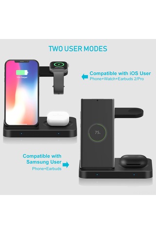 Maiyame F15 Siyah 3'ü 1 Kablosuz Şarj Cihazı - Telefon, Kulaklık, Saat İçin 15w Maksimum Hız -  Ve Samsung Uyumlu