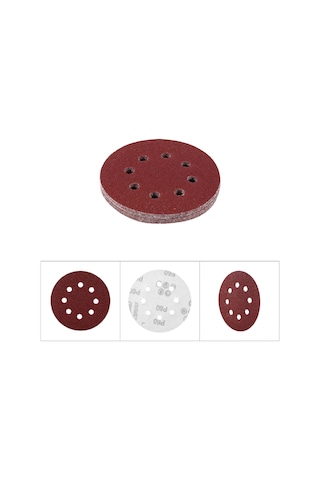 Yaozixa Alüminyum Oksit 125mm 8 Delikli Paspas Diskleri, Kırmızı, 60 Zımpara, Ahşap-metal, 10 Adet/paket