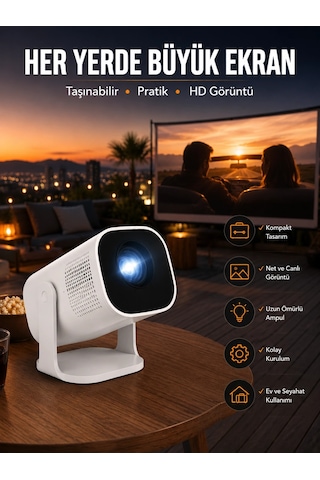 Akıllı Projeksiyon Powerbankli Taşınabilir Sinema Projektörü 4k Hd Kaliteli Yeni Nesil