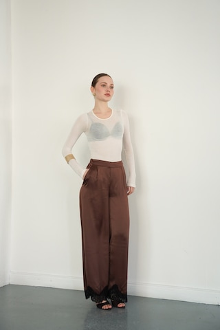 Verymoda Paçası Dantelli Saten Pantolon D2969 Kahve