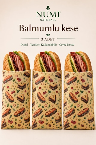 Balmumlu Sandviç Keseleri 3lü Set Yeniden Kullanılabilir, Doğal Kumaş, Çevre Dostu Çok Renkli