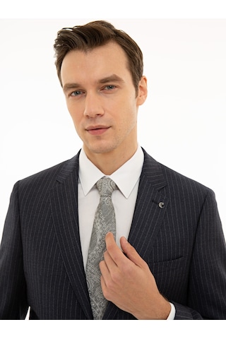 Cacharel İndigo Slim Fit Yün Çizgili Ceket Mavi