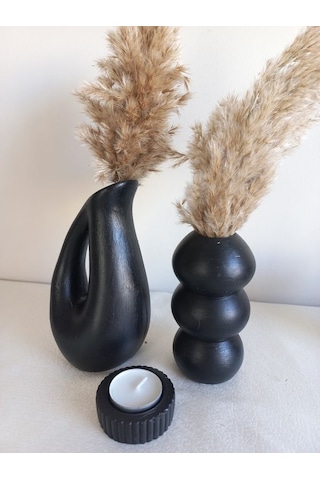 Sürahi Balon Vazo Set Siyah Siyah