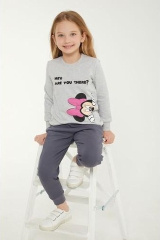 Mınnıe Mouse Kız Çocuk Eşofman Takımı Gri Melanj