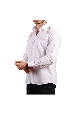 Dicotto Beyaz Büyük Beden Rahat Kesim Cepli Uzun Kol Regular Fit Erkek Gömlek - 150-1 001