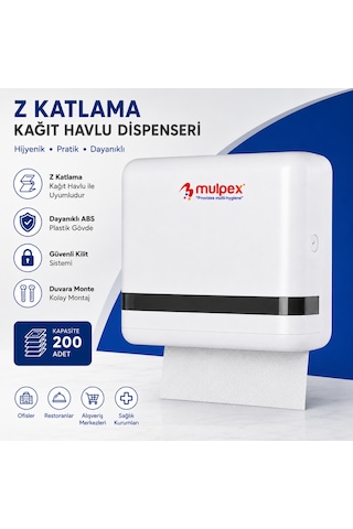 Mulpex Z Katlamalı Kağıt Havlu Dispenseri Beyaz 27 21 Cm Vidalı Ve Yapışkan Montaj