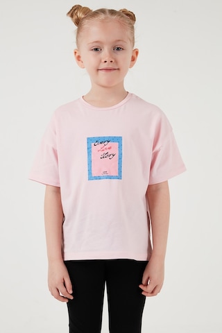 Lela Pamuklu Bisiklet Yaka Kısa Kollu Taytlı Alt-Üst Kız Çocuk Takım 6212005 Pembe