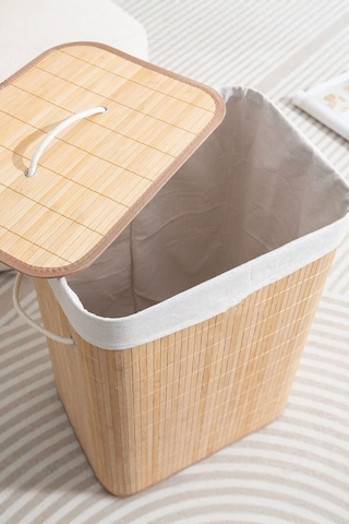 İronika Bambu Kirli Çamaşır Sepeti Halatlı Bambu Çamaşır Oyuncak Sepeti Dikdörtgen Açık Kahverengi