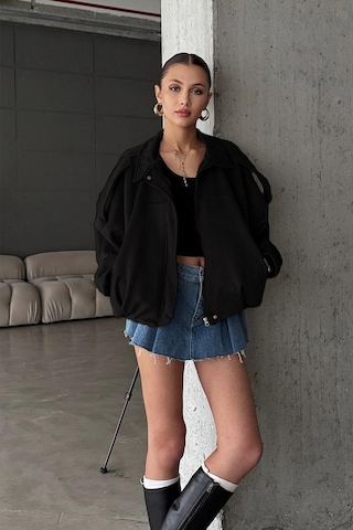Öner Oversize Kadın Bomber Siyah Süet Deri Ceket Siyah5567rxd Siyah5567rxd