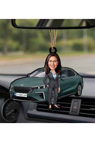Bk Gift Kişiye Özel Kadın Urla Renk Togg Karikatürlü Ahşap Plakalı Araba Dikiz Ayna Süsü-2 , Arkadaşa Hediye, Sevgiliye Hediye, Araba Hediyesi Kobitme