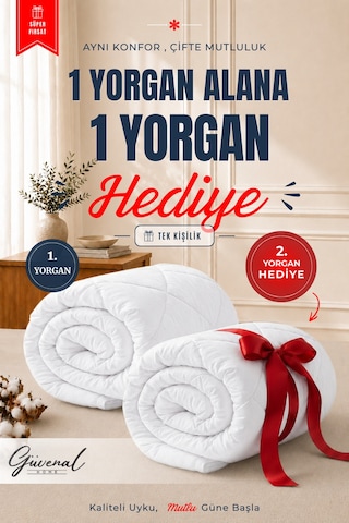 Güvenal Moon Tek Kişilik Yorgan 1 Yorgan + 1 Yorgan Ultra Yumuşak 4 Mevsim Konforlu Uyku Seti Beyaz