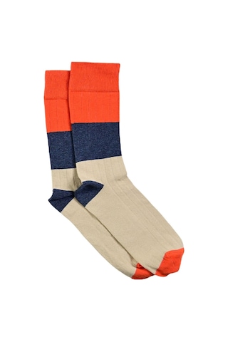 Erkek Krem-mercan Blok Desenli Soket Çorap Krem