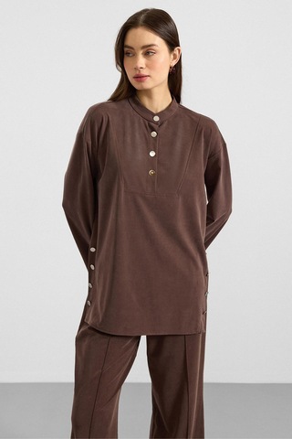 Olcay Metal Düğmeli Premium Kumaş Sweat Pantolon Takım Kahve 9405-tk