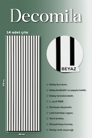 Mdf Ahşap Akustik Duvar Paneli 60x275 Cm - Beyaz 60x275