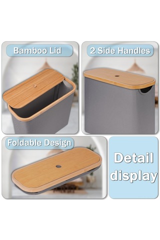 Ximistore9 Gri Banyo Kağıdı Depolama Sepeti, 9 Rollu Kapasite, Bambus Kollü Ve Kapaklı, Oxford Kumaşı Dikey Organizer Gri