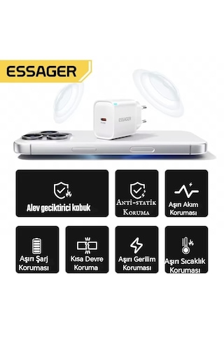 Essager 30 Hızlı Şarj Başlık Type-c Giriş Ce Lisanslı Akım Koruma