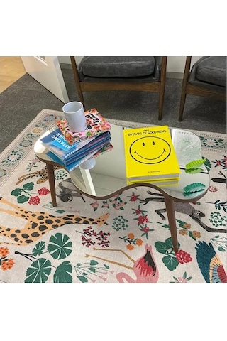Fawdecor Aynalı Masif Ahşap Orta Sehpa - 80 X 50 Cm Ceviz Rengi