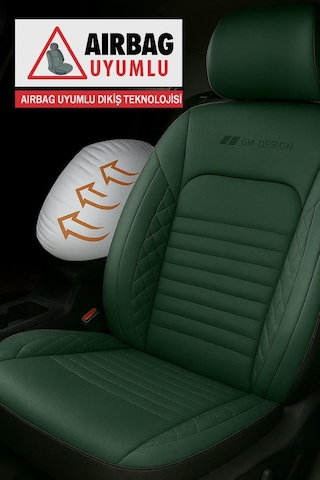 İstanbul Serisi Deri Oto Koltuk Kılıfı Dacia Sandero-stepway-duster Uyumlu Yeşil