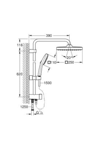 Grohe Tempesta System 250 Cube Duvar Bağlantılı, Divertörlü Duş Sistemi - 269772431 Siyah