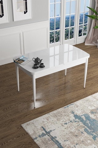 Canisa Concept Han Serisi 70x114, Açılabilir Mdf Mutfak Masası, Yemek Masası, Beyaz Masa Beyaz