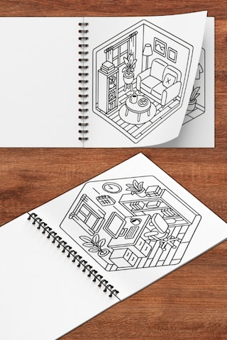 Tiny House Little İsometric Corners 20x20 Cm Büyük Boyama Kitabı, Çocuklar Ve Yetişkinler