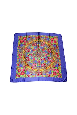 Tikitonki Kare Kesim Çiçek Desenli Saten Mor Eşarp - 90x90 Çok Renkli Çok Renkli