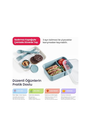 Orret Home 3 Bölmeli Beslenme Kabı 920 Ml Sosluklu Sızdırmaz Kapaklı Bpa İçermez Çatal Kaşık Dahil Lunch Box B Çok Renkli 71915520