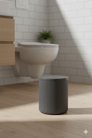 Lines Serisi Antrasit/gri Akrilik Çöp Kovası Silindir, 5 Litre, 25cm, Kolay Temizlenir - 3372 Antrasit - Gri