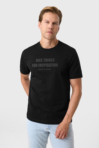 Back And Bond Relaxed Fit Baskılı Siyah Bisiklet Yaka Tişört